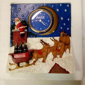 Vintage 1998 Coca-cola Holiday Clock Collectible Christmas Figurines Ceramic